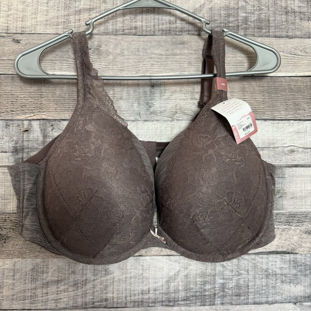 Cacique Bra Boost Plunge Push Up Lace Overlay 46D Underwire Mauve NWT